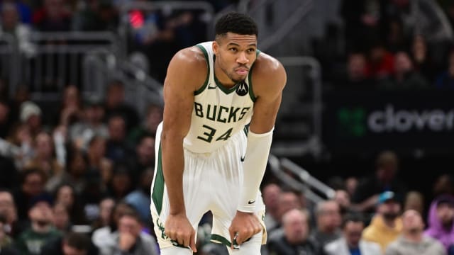 Milwaukee Bucks forward Giannis Antetokounmpo (34) looks on